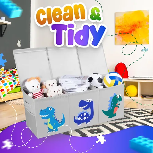 Miniatura 8 de Organizador de almacenamiento de juguetes extra grande para niños, caja de juguetes plegable de 40 x 13 x 16 pulgadas con 3 tapas, divisores