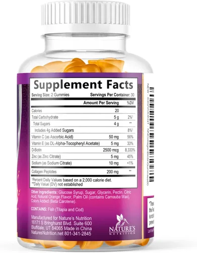 Miniatura 9 de Gomitas de colágeno – 2500 mcg de biotina por porción – Suplemento completo de colágeno con péptidos hidrolizados tipo I y III, biotina, zinc