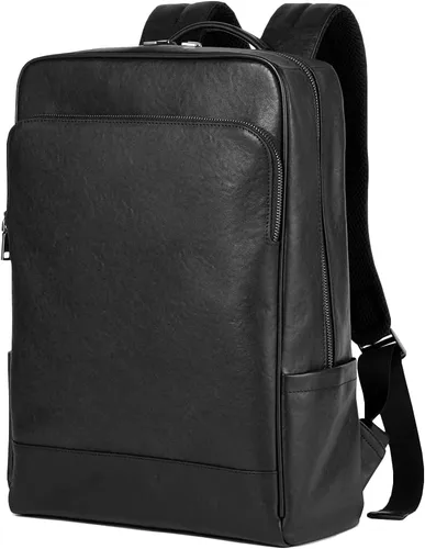 Mochila para portátil de cuero genuino de 15.6 pulgadas para hombres y mujeres, mochila de viaje de negocios, mochila de senderismo (1#negro)