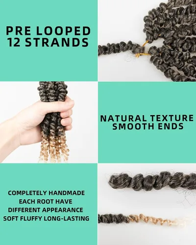 Miniatura 2 de 10 Pulgadas 8 Paquetes Cabello Corto Passion Twist de Crochet para Mujeres Negras y Niños - 3 Tonos Ombre de Gris a Rubio a Blanco, Extensión