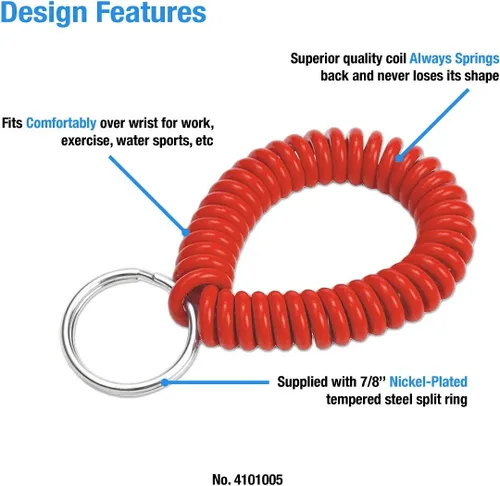 Miniatura 10 de Lucky Line - Resorte de muñeca en espiral de 2 pulgadas de diámetro con llavero de acero, multicolor, pulsera flexible para muñeca, se estira hasta