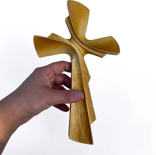 Miniatura 15 de Cruz tallada a mano de madera para decoración de pared, arte de pared de crucifijo grande hecho a mano (11.81 pulgadas, verde)