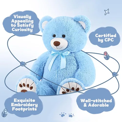 Miniatura 2 de MorisMos Oso de Peluche Azul Gigante, Peluche Grande de 36 pulgadas para Baby Shower, Oso de Tamaño Real para Niños, Niñas, Novia en Cumpleaños, San
