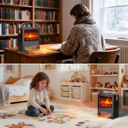 Miniatura 7 de FLAME&SHADE - Calentador de Chimenea Eléctrico Portátil para Uso en Interiores, Calentadores de Chimenea con Llama LED 3D, Protección Contra