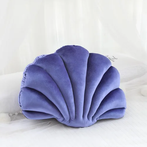 Miniatura 11 de Almohada con forma de concha de mar, almohada de terciopelo azul, almohada de felpa con temática de mar y océano, almohada decorativa para cama