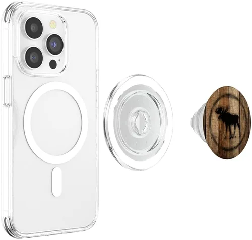Miniatura 4 de PopGrip PopSockets de alce negro con borde: agarre intercambiable para teléfonos y tabletas PopSockets MagSafe PopGrip para iPhone