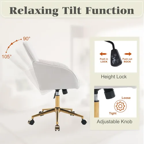 Miniatura 5 de Silla de tocador de terciopelo con ruedas, silla giratoria de maquillaje de altura ajustable, silla de escritorio pequeña sin brazos para Blanco-2