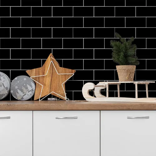 Miniatura 3 de Black Peel and Stick Backsplash Subway Tile, 12"x12", 6-Sheet Self Adhesive, Faux Ceramic, Glossy, 5.97 SQ.FT, For Kitchen Bathroom