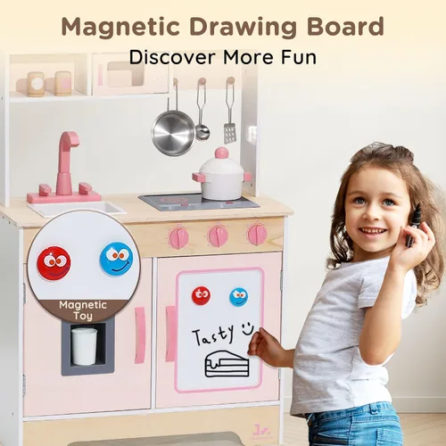 Miniatura 5 de SainSmart Jr. Cocina de madera de juguete para niños - Juego de cocina de jugar premium para niños pequeños - Incluye estufa, refrigerador y Piggy