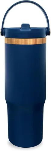 Miniatura 47 de Vaso de 30 onzas con asa superior, vaso aislado al vacío de doble pared con popote abatible, taza de café de viaje de 30 onzas con recubrimiento