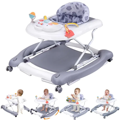 Miniatura 8 de Andador de actividades plegable 5 en 1 para bebé, balancín, centro de actividades, gorila, caminador de asiento, caminador de empuje, ruedas Rosa