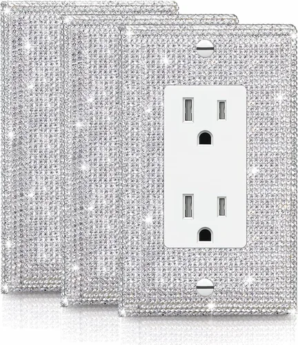Miniatura 14 de 1 PC Cubierta de placa de pared con diamantes de imitación brillantes en plata, cubre interruptores eléctricos, cubierta decorativa para interruptor
