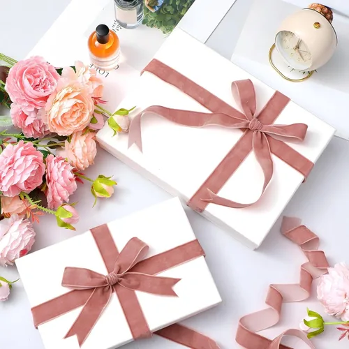 Miniatura 3 de Chuangdi Cinta de terciopelo rosa polvorienta de Navidad de 1 pulgada, 30 yardas, cintas anchas de terciopelo vintage para adornos de árbol