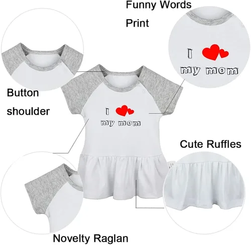 Miniatura 2 de Pack of 2, I Love My Dad & I Love My Mom Funny Print Dresses, Newborn Infant Baby Girls Princess Dress, Cute Ruffle