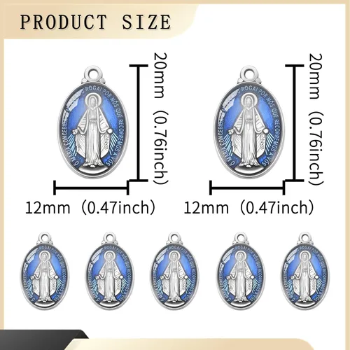 Miniatura 2 de 40 piezas ovaladas de aleación azul esmalte católica medalla milagrosa de la Virgen María colgante para bricolaje rosario collar pulsera mexicana