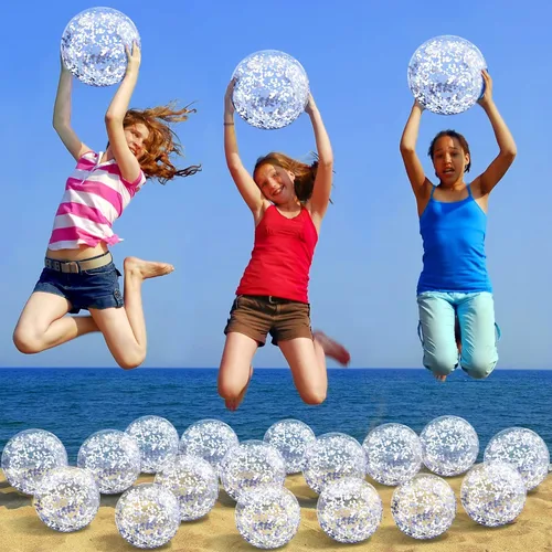 Miniatura 5 de Zhanmai 20 mini bolas de playa con purpurina de 8 pulgadas a granel, inflables transparentes para piscina, pelota de playa para fiestas de verano