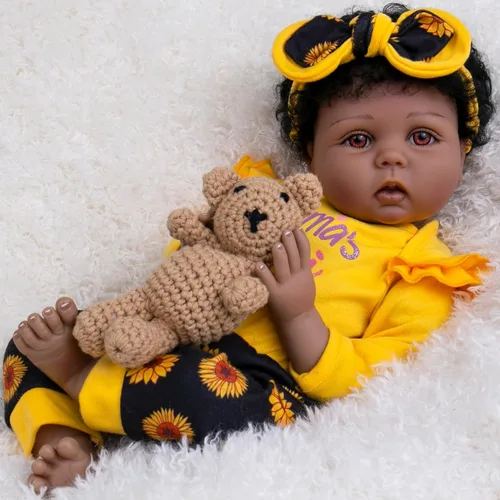 Miniatura 2 de Aori Muñecas de bebé recién nacidas negras realistas de 22 pulgadas, muñecas negras con peso recién nacido, juego de regalo para niños a partir de 3