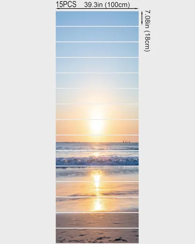 Miniatura 2 de FLFK - Adhesivos para escalones de playa al amanecer - Juego de 15, calcomanías pela y pega para peldaños de escaleras, 39.3"x7.08" Gxl3203
