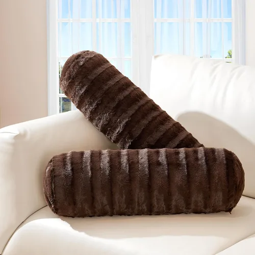 Miniatura 12 de Cheer Collection Almohadas cilíndricas de piel sintética – Almohadas cilíndricas decorativas suaves para cama o sofá, lavables a máquina, 8 x 24