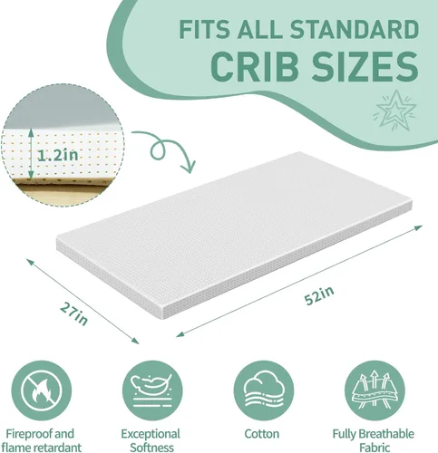 Miniatura 2 de Gwydre Colchón lavable de 52 x 27 pulgadas, 100% espuma viscoelástica lavable, colchón vertical para cama infantil con funda extraíble transpirable