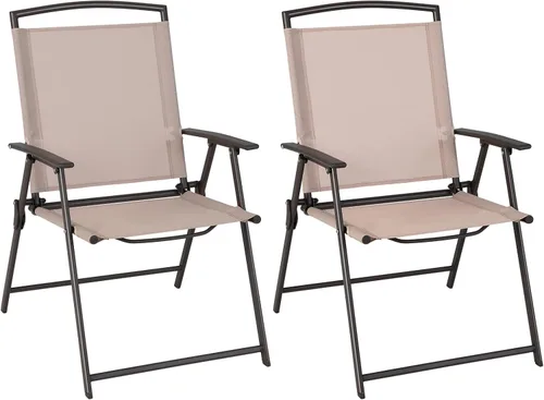 Giantex Juego de 2 sillas plegables para patio – Sillas de exterior con reposabrazos y marco de acero inoxidable, sillas de comedor de patio con