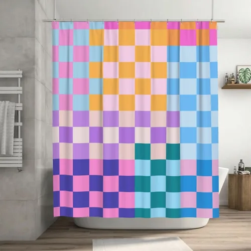 Ohocut Cortina de ducha a cuadros coloridos, cortinas de ducha retro multicolor para baño, bonita cortina de ducha estética vintage Funky Groovy,