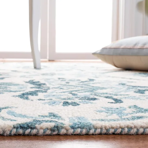 Miniatura 5 de SAFAVIEH Suzani Collection SZN205A - Alfombra de pasillo de lana con borlas de 2 pies 3 pulgadas x 8 pies, color marfil y turquesa