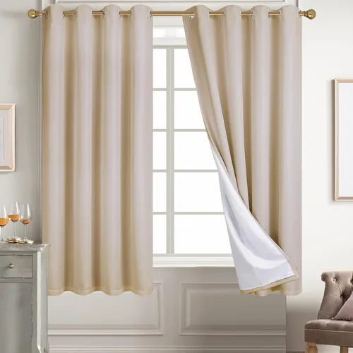 Miniatura 101 de Diraysid Cortinas 100% opacas de lino beige para dormitorio, con ojales, aislamiento térmico, cortinas de oscurecimiento de habitación