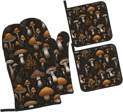 Miniatura 13 de Manoplas de horno y soportes para ollas, arte de mármol blanco y dorado, juego de 4 guantes de cocina resistentes al calor, antideslizantes