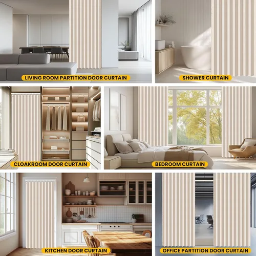 Miniatura 5 de AJAZZ Conjunto: Barras para cortinas sin perforación (28-39" de ancho) y cortina acordeón para puerta, beige 43" de ancho × 78" de largo, puertas