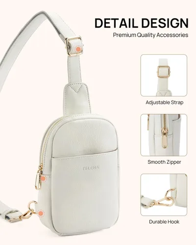 Miniatura 54 de Telena Riñonera pequeña para mujer, de cuero, cangureras, bolsa de pecho para mujer