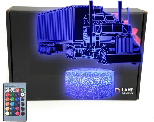 Luz nocturna de camión 3D con control remoto, lámpara de ilusión LED de 16 colores para niños, lámpara de noche táctil USB regulable, decoración de