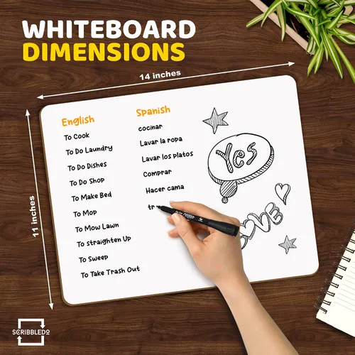 Miniatura 2 de SCRIBBLEDO Pizarra blanca pequeña de borrado en seco de 11 x 14 pulgadas de doble cara Double Sided 11x14 Inch, Premium Masonite Handheld