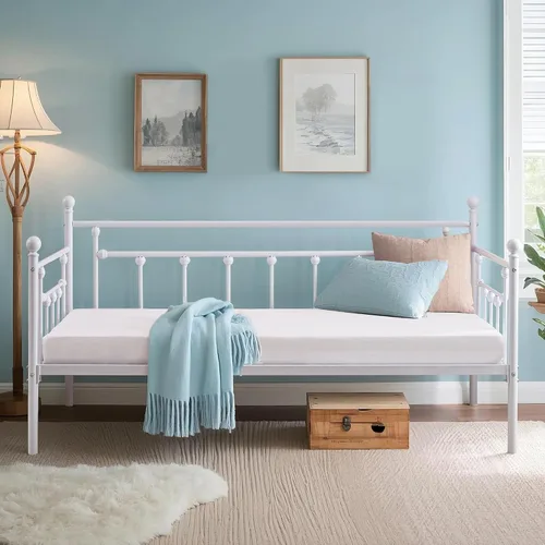 Miniatura 22 de VECELO - Marco de sofá cama de tamaño individual con soporte de listones de acero, cabecero, plataforma de cama para sala de estar, habitación