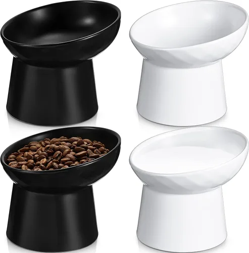 Miniatura 7 de Tanlade 4 cuencos elevados de cerámica para gatos, cuenco elevado inclinado para gatos para agua de alimentos, sin estrés, prevención de reflujo