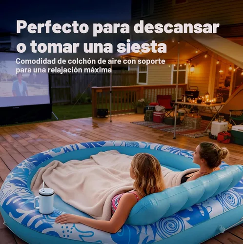 Miniatura 7 de SLOOSH Flotador inflable para piscina de bronceado, flotadores de piscina de 72 x 56 pulgadas para adultos con almohada, flotador redondo 4 en 1