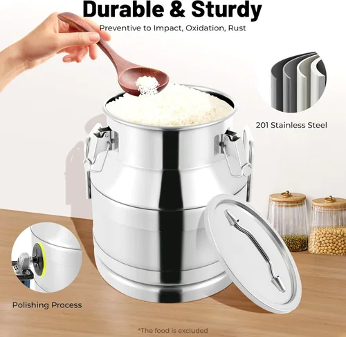 Miniatura 2 de Leche de acero inoxidable, 20L/5.28 galones, universal, hermético, de metal, para leche, contenedor de almacenamiento de líquidos, con tapa sellada