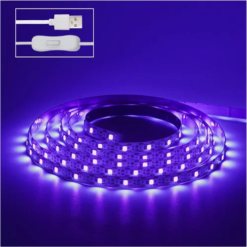 Tira de luz LED negra de 6.6 pies/6.6 ft, 120 unidades de mecha LED UV de 395-400 nm, accesorios de luz negra flexible USB DC 5V, tira de luz negra