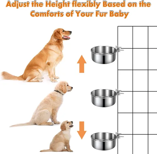 Miniatura 5 de Cuenco de agua para jaula de perro, 3 pzas cuencos de acero inoxidable para perros, cuenco de metal duradero antiderrames para mascotas para jaula