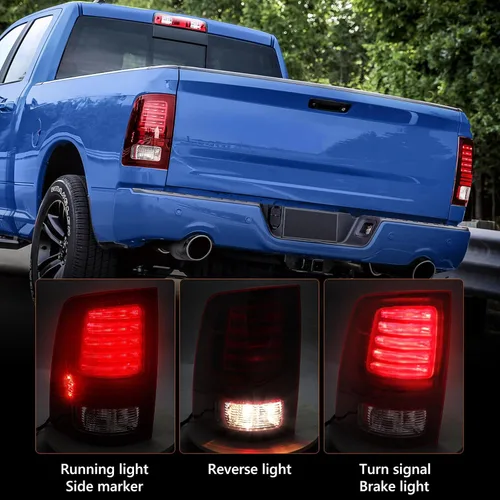 Miniatura 2 de FIONE Conjunto de Luces Traseras LED para Dodge Ram 1500 2013-2018 y 2500 2013-2018 y 3500 2014-2018 Tipo Halógeno y Lente Roja Interior Negro Con