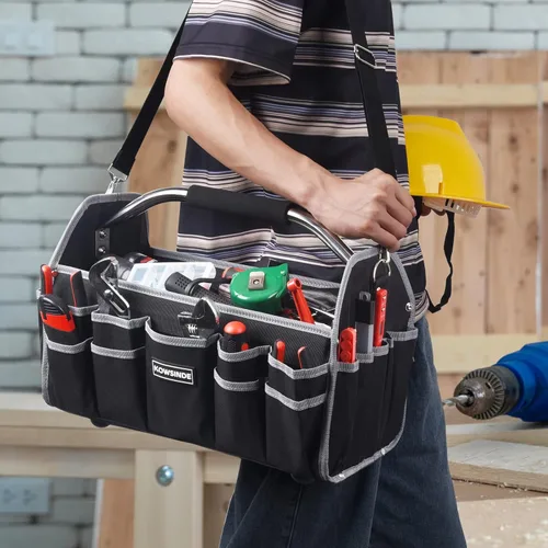 Miniatura 5 de Kowsinde Bolsa de herramientas de 16 pulgadas, bolsa de herramientas para electricista, bolsas de herramientas con parte superior abierta, 26 Gris