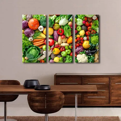 Miniatura 3 de Arte de pared con frutas y verduras, surtido de frutas y verduras frescas, lienzo, pósteres de pintura de frutas y verduras, decoración de pared, 3
