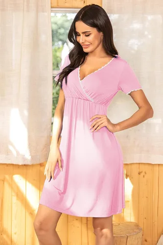 Miniatura 4 de Ekouaer - Camisón de dormir de manga corta 3 en 1 para mujer, plisado, para lactancia, parto y maternidad, tallas S-XXL