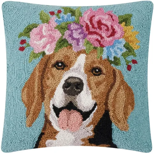 Peking Handicraft Almohada con gancho de relleno de poliéster con diseño de Beagle, cuadrado de 18 pulgadas, decoración del hogar