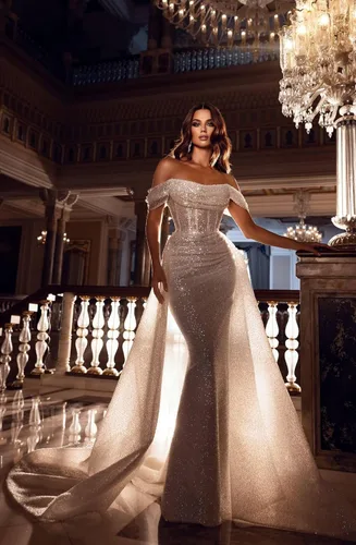 Miniatura 4 de Cadoly Vestidos de fiesta de sirena con lentejuelas para mujer, vestidos brillantes con hombros descubiertos y vestidos de noche para boda