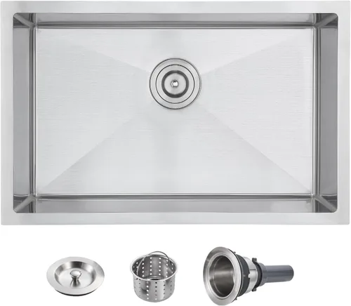 Miniatura 18 de POPFLY Fregadero de cocina de montaje inferior de 20 pulgadas, fregadero de acero inoxidable 304 de 20 x 17 pulgadas, calibre 18, cuenco cuadrado