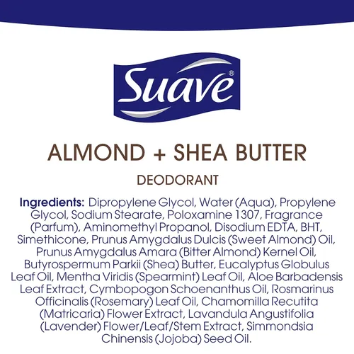 Miniatura 3 de Suave Desodorante sin aluminio para mujeres, protección contra olores las 24 horas, almendra y manteca de karité, libre de crueldad, 2.6 onzas