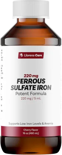 Suplemento Líquido de Sulfato Ferroso para Adultos de Llorens Care - 220 mg en 5 ml de Suplemento de Complejo de Hierro para Anemia y Deficiencia de