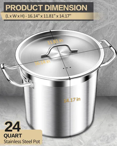 Miniatura 2 de STOCKPOT Olla de sopa de 20 cuartos de galón con tapa, olla de acero inoxidable, olla de cocina resistente para sopa, pasta, guiso, apta
