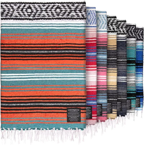 Miniatura 25 de Hydration Nation Auténtica manta mexicana extra grande (70 x 50 pulgadas), yoga tejida a mano, serape, falsa artesanal, playa, campamento, picnic